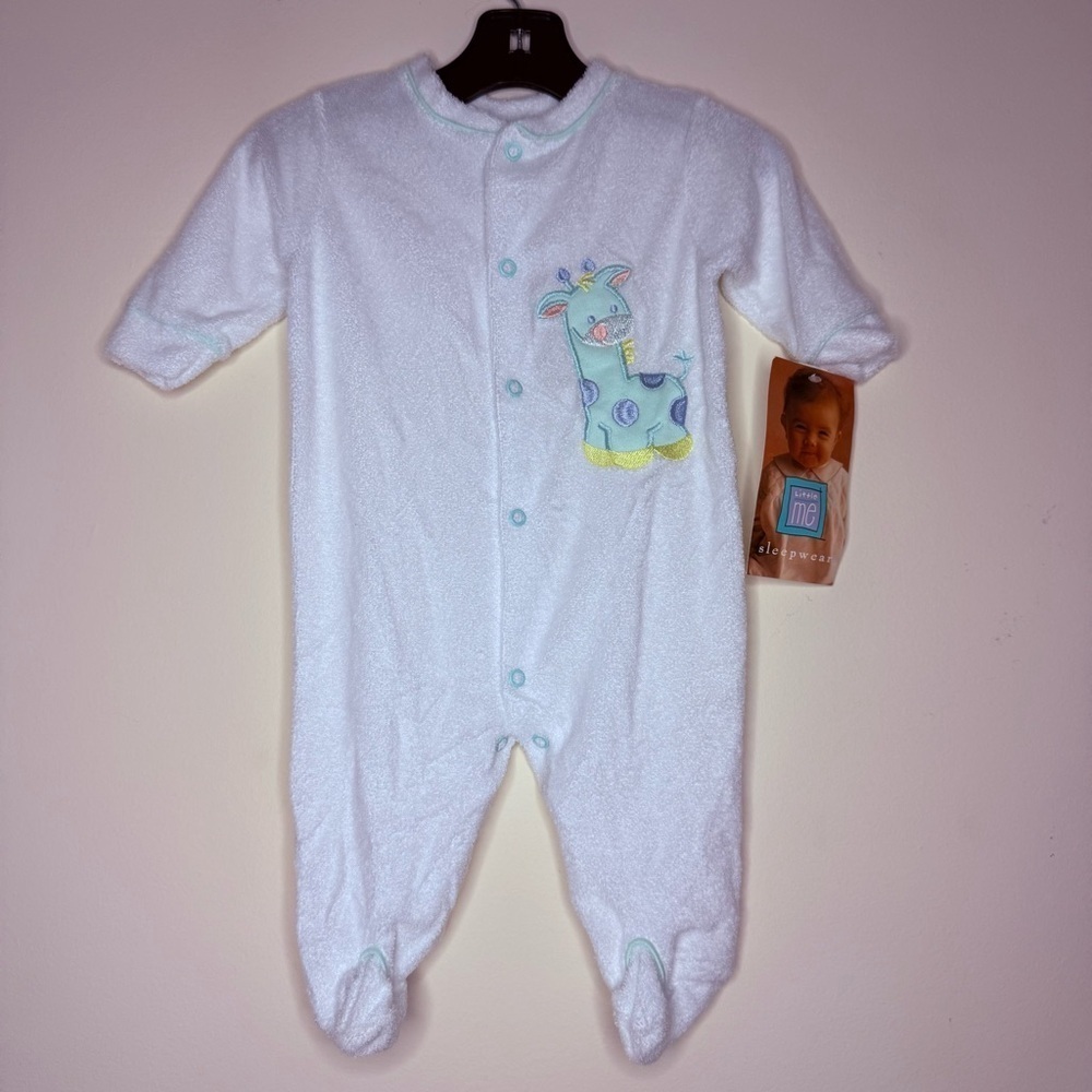NWT VTG LITTLE ME Deadstock Embroidered Giraffe Snaps Sleeper Footie Pajamas